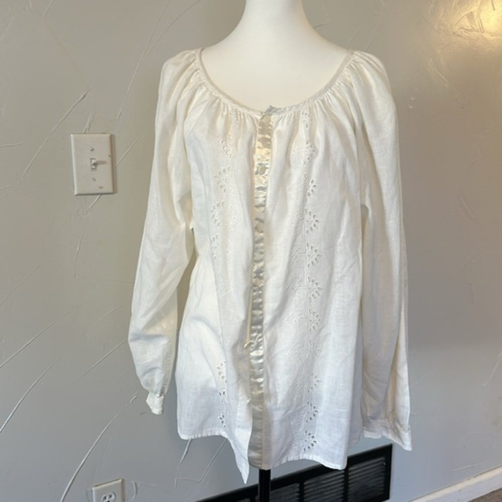 Lizwear White Vintage Oversized Boho Embroidered Blouse GVC M